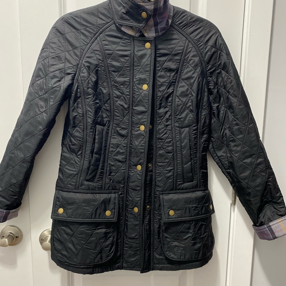 Barbour Black Quilted Jacket with Gold Hardware